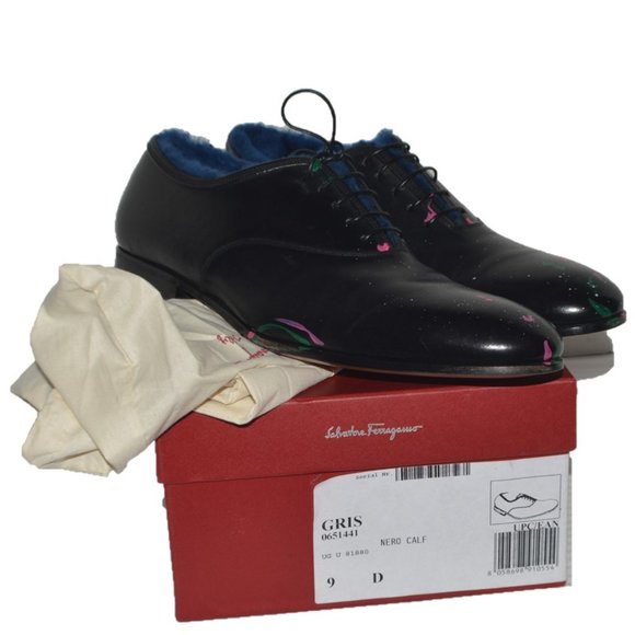 Salvatore Ferragamo Limited Edition Gris Black Blue Shearling Fur Painted 9US main image 6